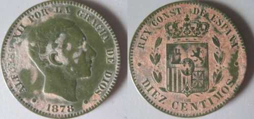 10 Céntimos de Alfonso XII de 1878, ceca Barcelona. Kgrhqz10